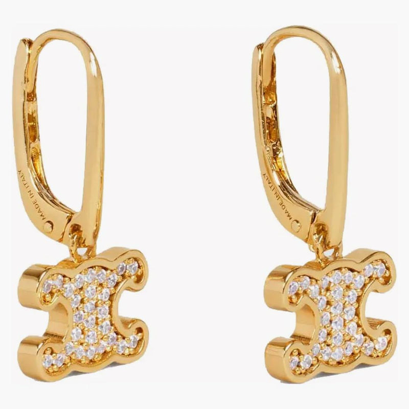 Celine Triomphe Rhinestone örhängen i mässing med guldfinish och kristaller guld