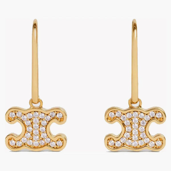 Celine Triomphe Rhinestone örhängen i mässing med guldfinish och kristaller guld
