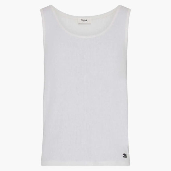 Celine Triomphe Tank Top i Silk Jersey White/Black