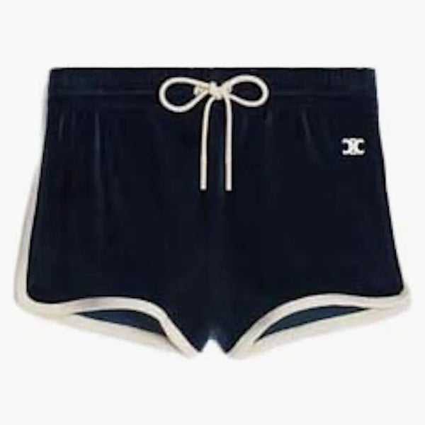 Celine Triomphe Velvet Jersey Mini Shorts Midnight/Off White
