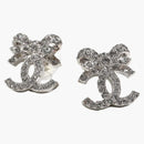 Chanel Bow Tie Cc Logo Earrings Silver (aba922)