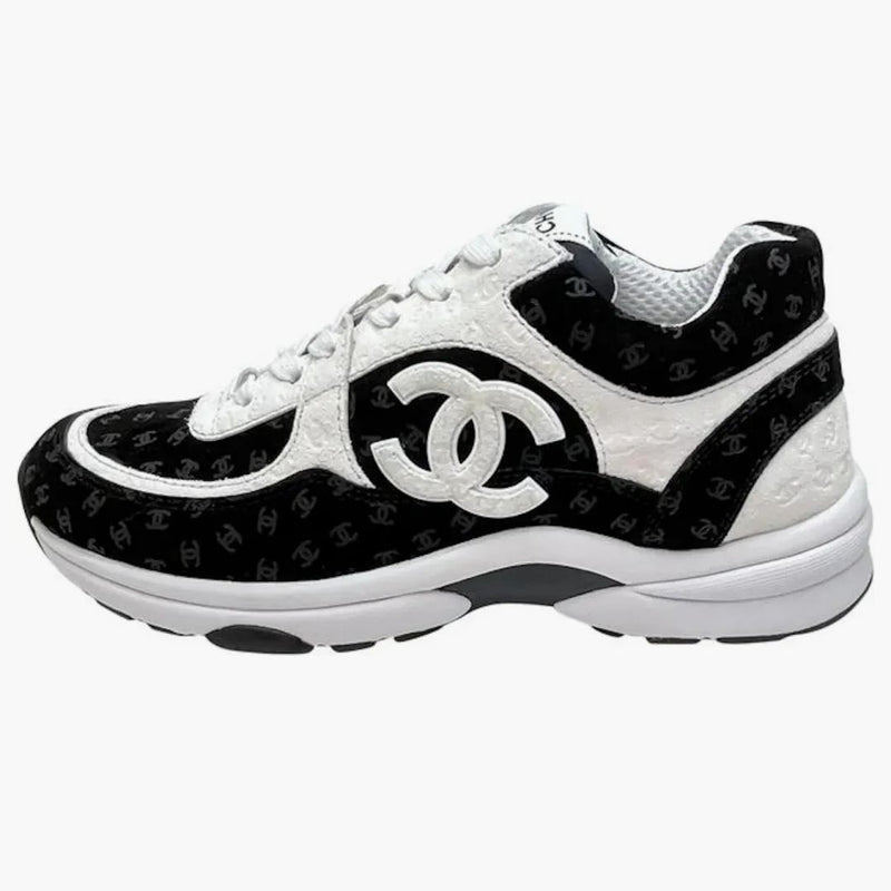Chanel CC Expossed Logo Black White Suede