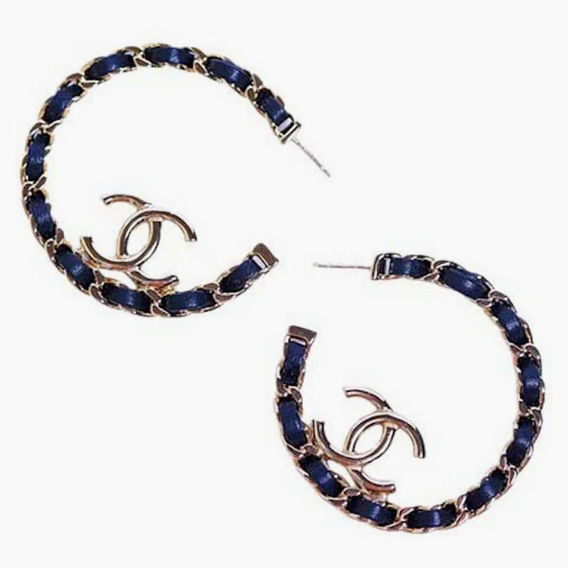Chanel CC Hoop Earrings Gold/Black (AB7844)