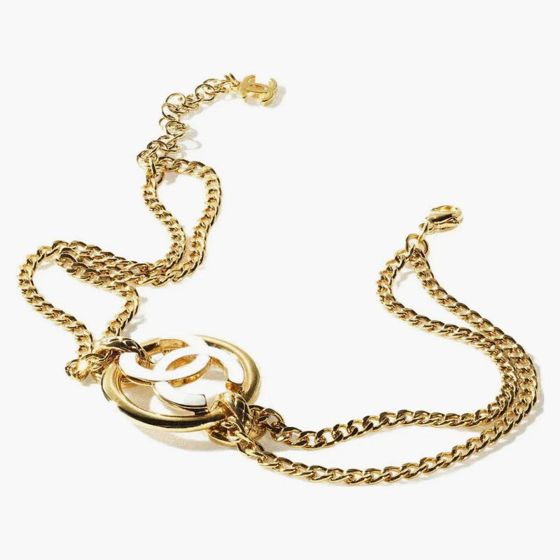 Chanel CC Logo Choker Necklace Gold/White (AB8355)