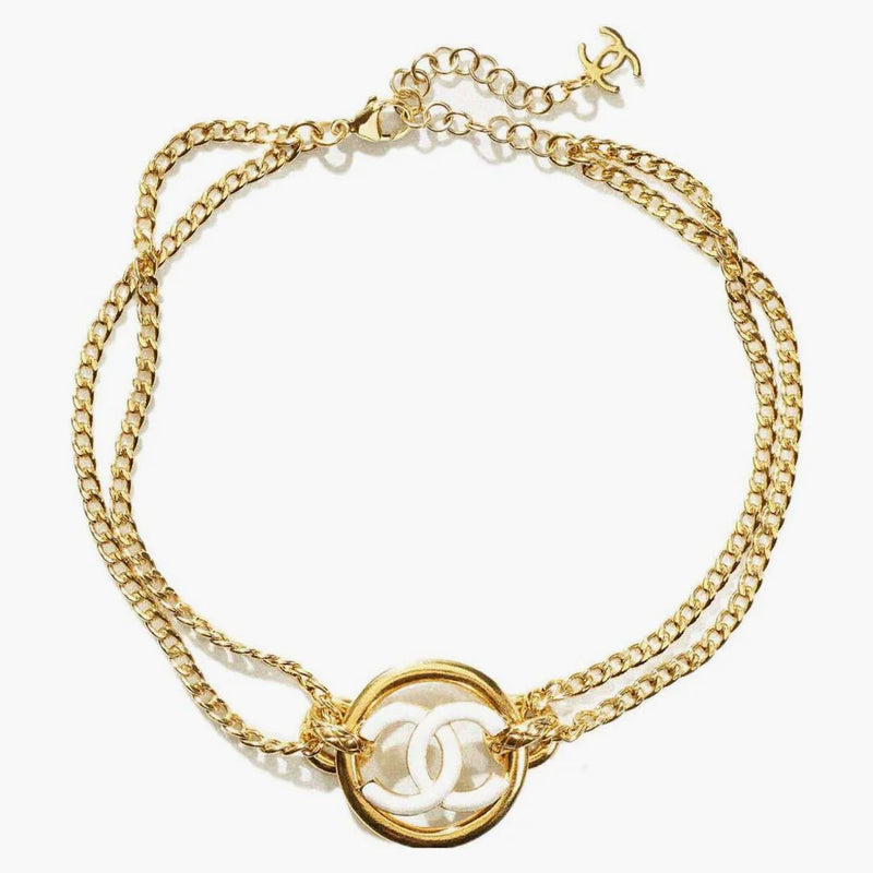 Chanel CC Logo Choker Necklace Gold/White (AB8355)
