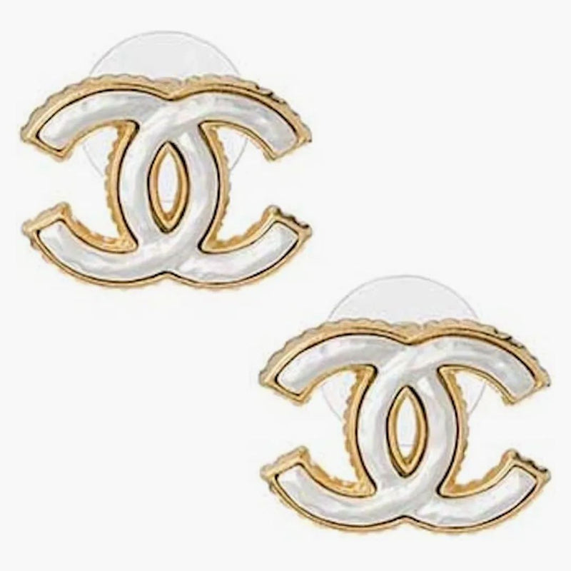 Chanel CC Logo Earrings Gold/White (ABBB004)