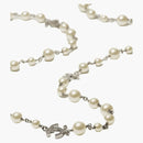 Chanel Cc Logo Long Necklace Rhinestone Necklace Silver/pearl (a36121)