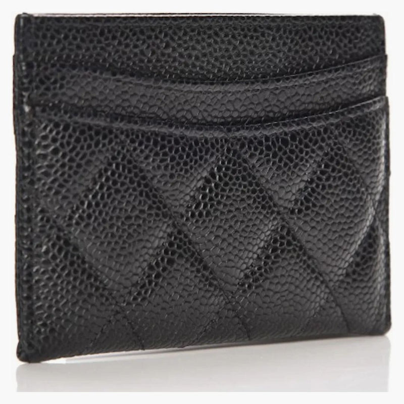 Chanel Classic Card Holder prošívaný kaviárový zlatý tóne černá