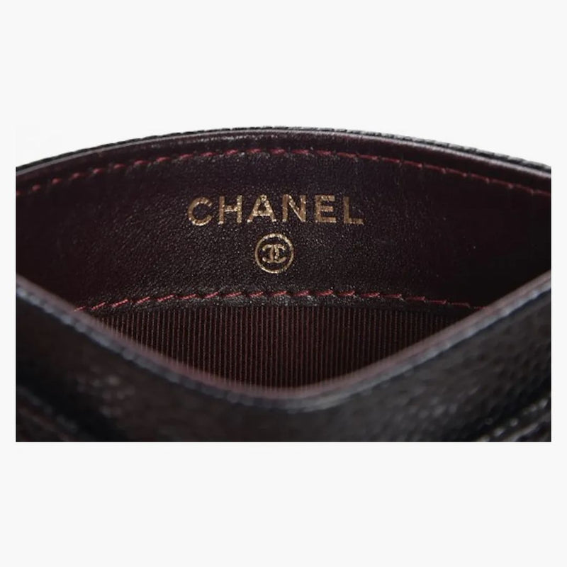 Chanel Classic Card Holder prošívaný kaviárový zlatý tóne černá