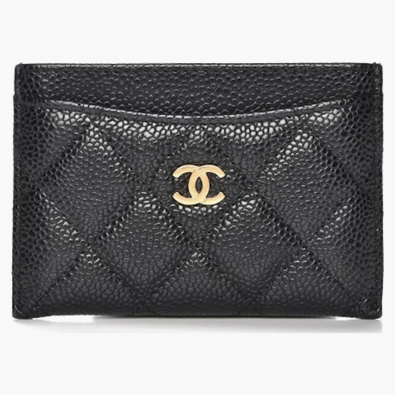 Chanel Classic Card Holder prošívaný kaviárový zlatý tóne černá