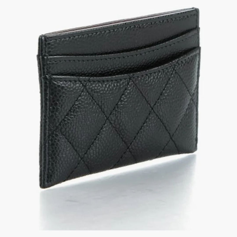 Chanel Card Holder Quilted Caviar Silver-Tone Black