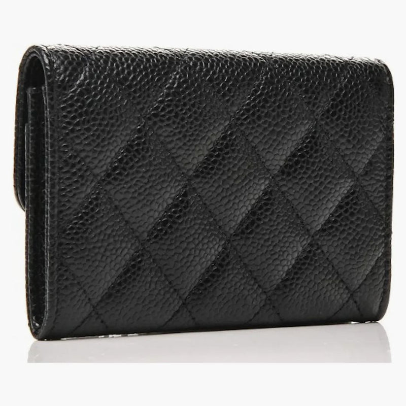 Chanel Flap-korthållare quiltad kaviar silver-ton svart