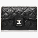 Chanel Flap Card Holder Quilted Caviar Silver-Tone Black