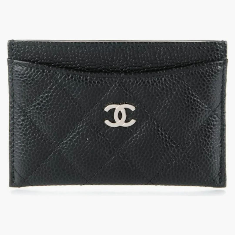 Chanel Card Holder Quilted Caviar Silver-Tone Black