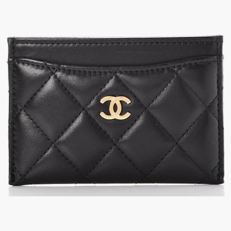 Chanel -korthållare quiltad diamant lambskin svart