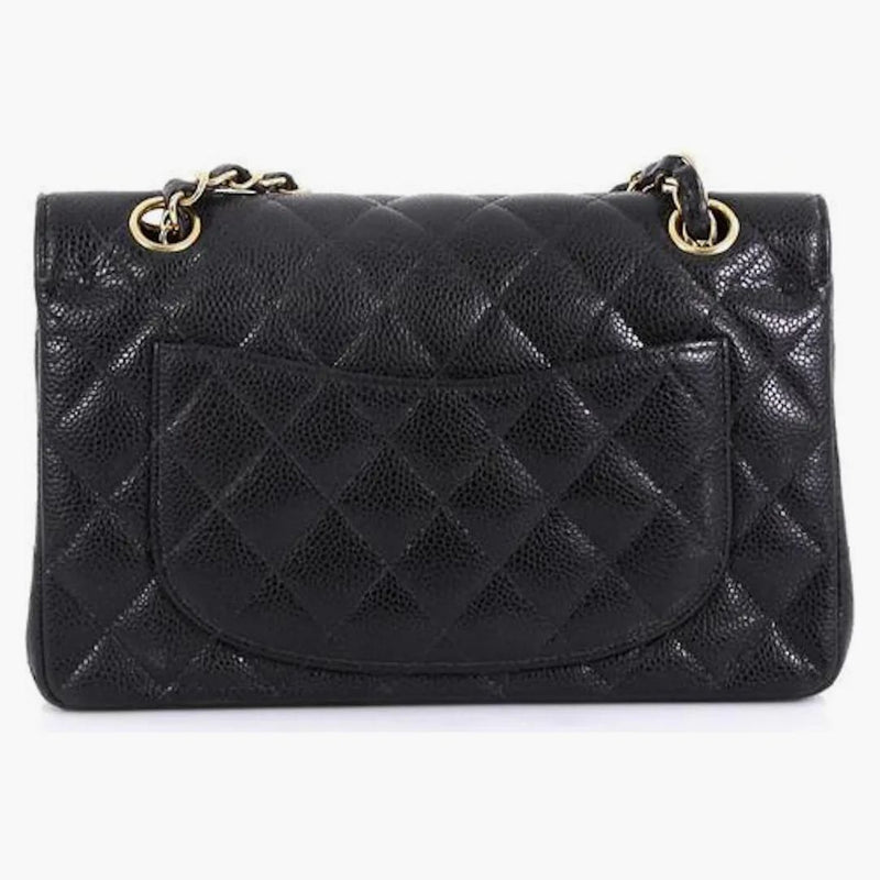Chanel Classic Double Clap prošívaný kaviárový zlatý tón malý černou