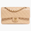 Chanel Classic Double Flap Quilted Caviar Gold-Tone Medium Beige Clair