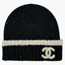Chanel Cloche Black Multicolor CC Logo Beanie AA8630 Black/Ecru