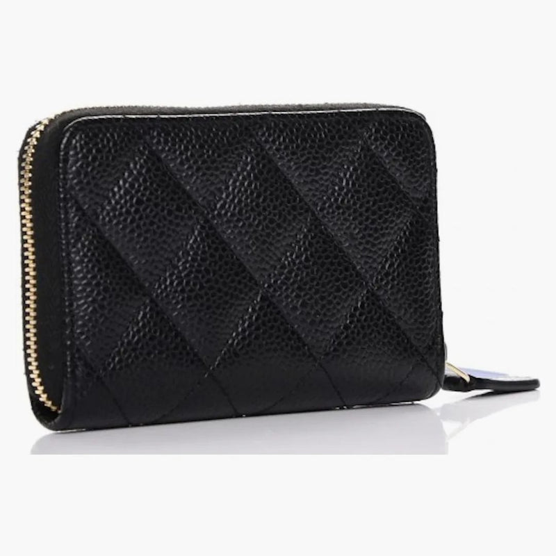 Chanel Zip Coin Purse Quilted Caviar Gold-Tone Black
