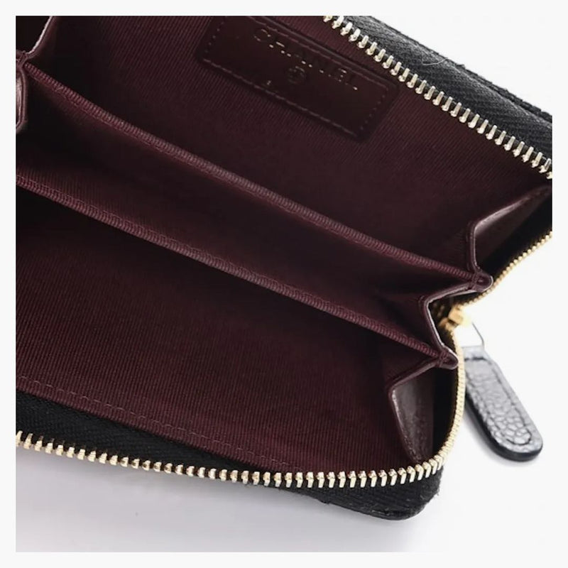Chanel Zip Coin Purse Quilted Caviar Gold-Tone Black