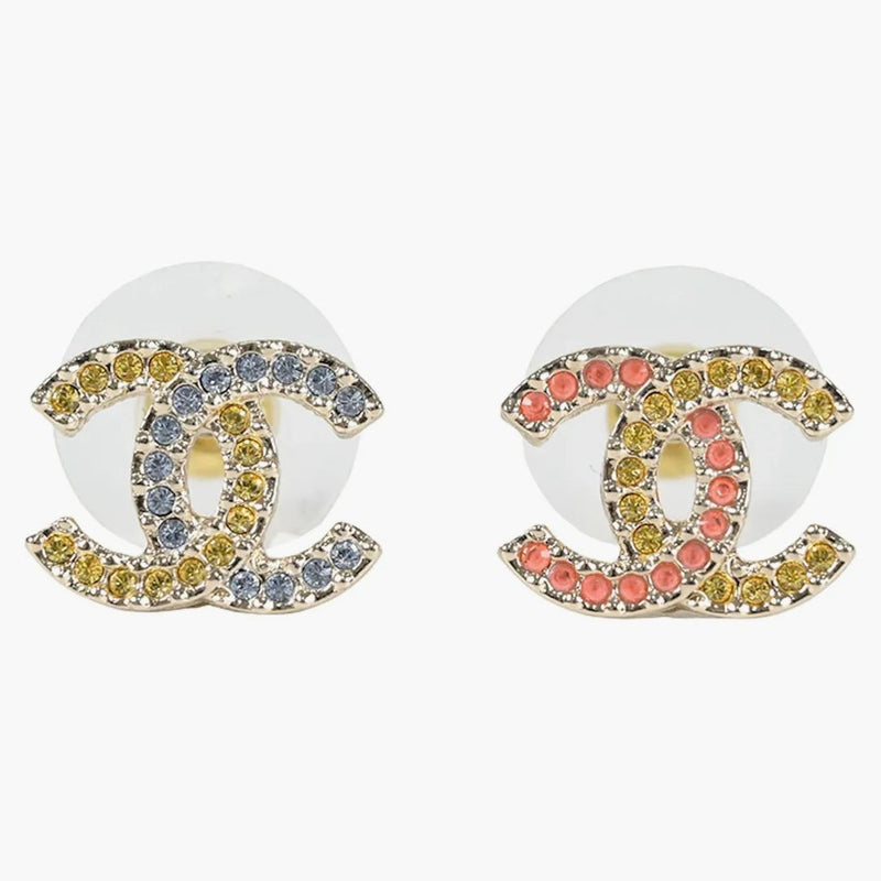 Chanel Colorful Rhinestone CC Earrings Multi