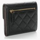 Chanel Flap Compact Wallet Quilted Caviar Gold-Tone Black