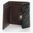 Chanel Flap Compact Wallet Quilted Caviar Gold-Tone Black