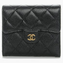 Chanel Flap Compact Wallet Quilted Caviar Gold-Tone Black