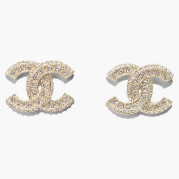 Chanel Crystal CC Gold Stud Earrings Gold