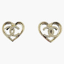 Chanel Crystal CC Logo Heart Stud örhängen ABA103 Lätt guld/kristall