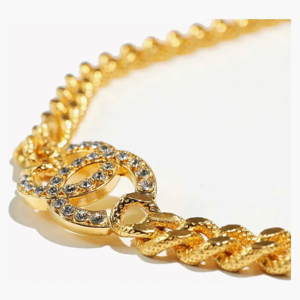 Chanel Crystal CC Logo Necklace Gold (AB8930)