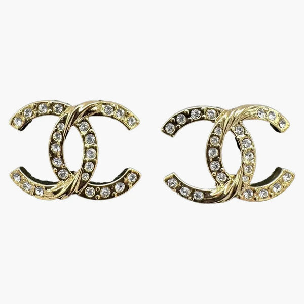 Chanel Crystal CC Logo Stud Earrings Aba157 Gold/Crystal