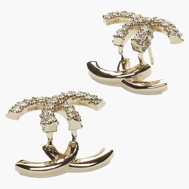 Chanel Crystal & Gold Metal Strass Stud Earrings AB9451 Gold/Crystal