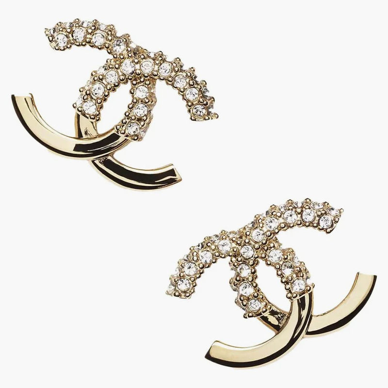 Chanel Crystal & Gold Metal Strass Stud Earrings AB9451 Gold/Crystal