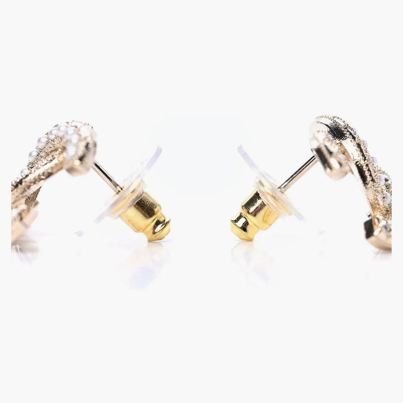 Chanel Crystal Pearl CC Earrings 0.5 "Gold