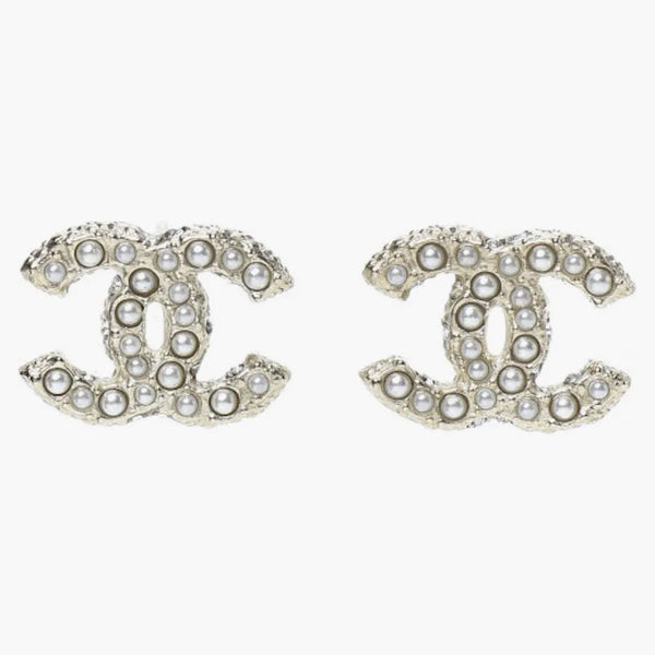 Chanel Crystal Pearl CC Earrings Gold