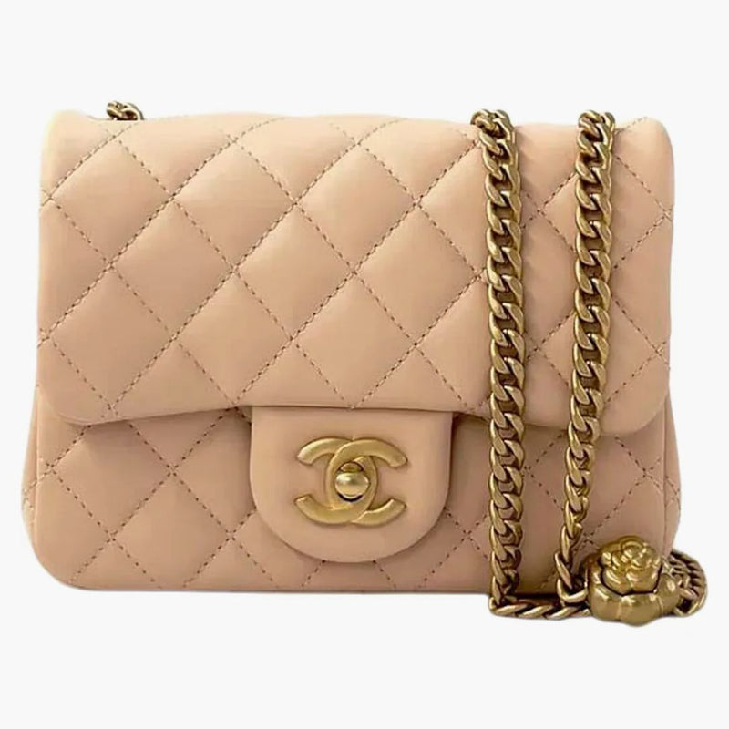 Borsa per lembo Chanel con catena camelia 17 cm beige (AS4040-B10716-NN269)