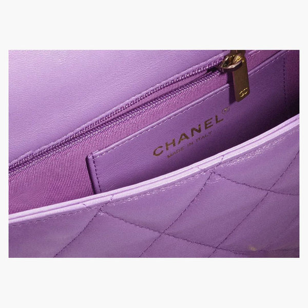 Chanel Flap Bag med Chunky Chain Strap Small 22s Lambskin Purple