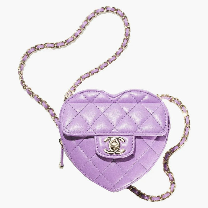 Chanel Heart Clutch z łańcuchem 22S Purple Lamskin