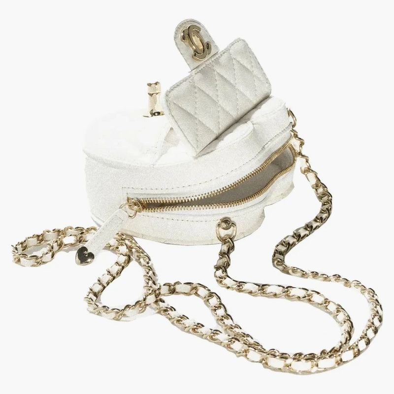 Chanel Heart Clutch With Chain 22s White Lambskin