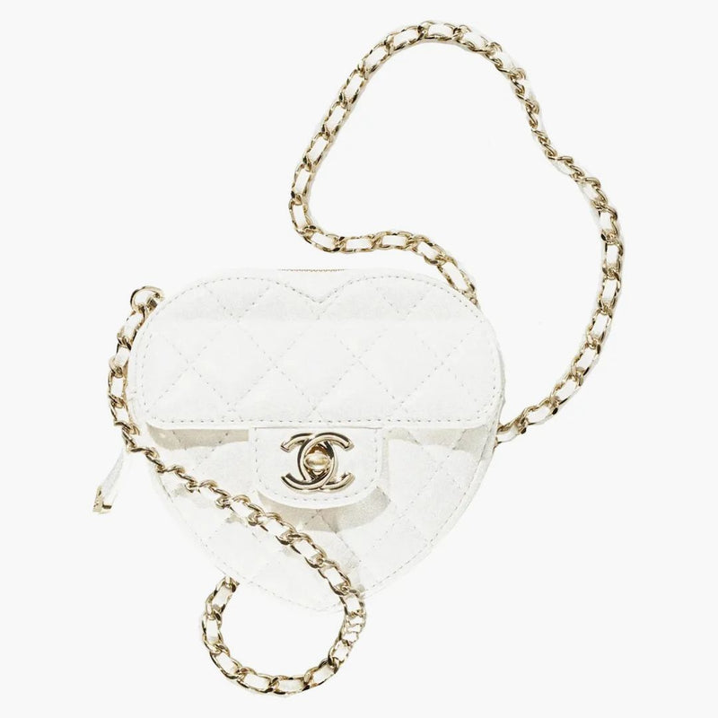 Chanel Heart Clutch With Chain 22s White Lambskin