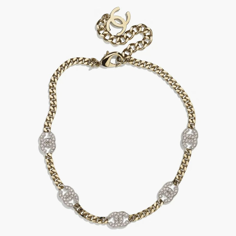 Chanel Interlocking Choker Necklace Gold/Silver/Crystal