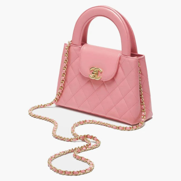 Chanel Kelly Mini Shopping Bag Mini 23K Shiny Agged Calfskin Coral Pink