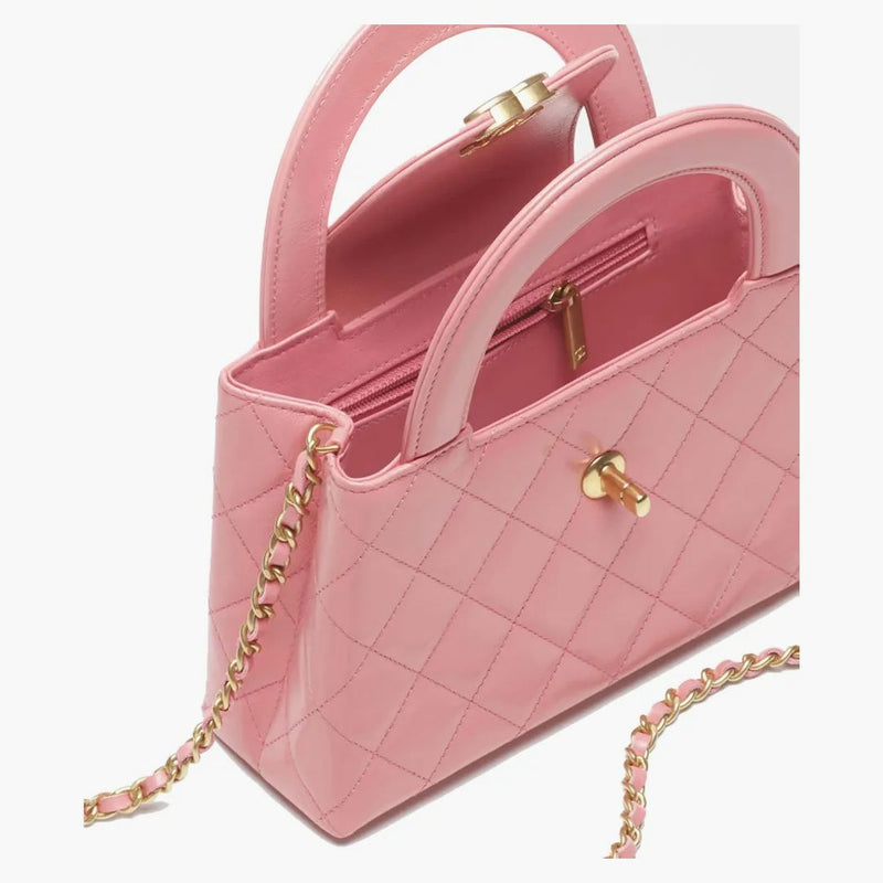 Chanel Kelly Mini Shopping Bag Mini 23K Shiny Agged Calfskin Coral Pink