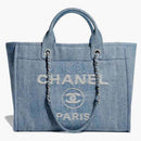 Chanel Medium Denim 23S shoppingväska ljusblå (AS3351)