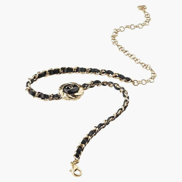 Chanel Metal/Calfskin Choker Necklace Gold/Black