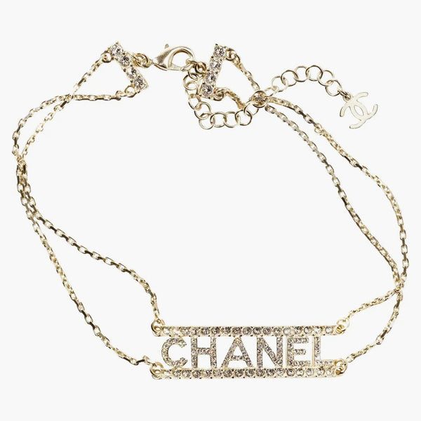 Chanel Metal Choker Necklace Gold/Crystal
