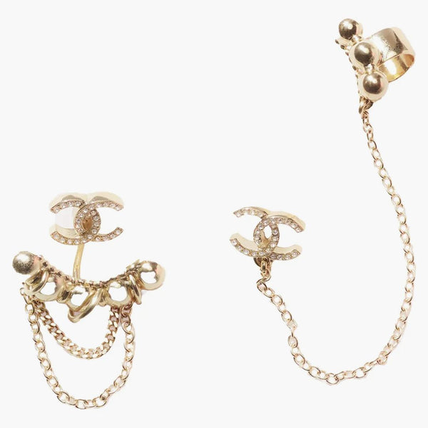 Chanel Metal and Strass Earrings Crystal Gold