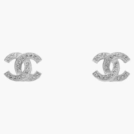 Chanel Metal And Strass Earrings Crystal Silver