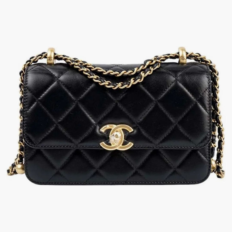 Chanel Mini rozmiar 24c torba klapy z regulowanym paskiem czarnym (AS2615)